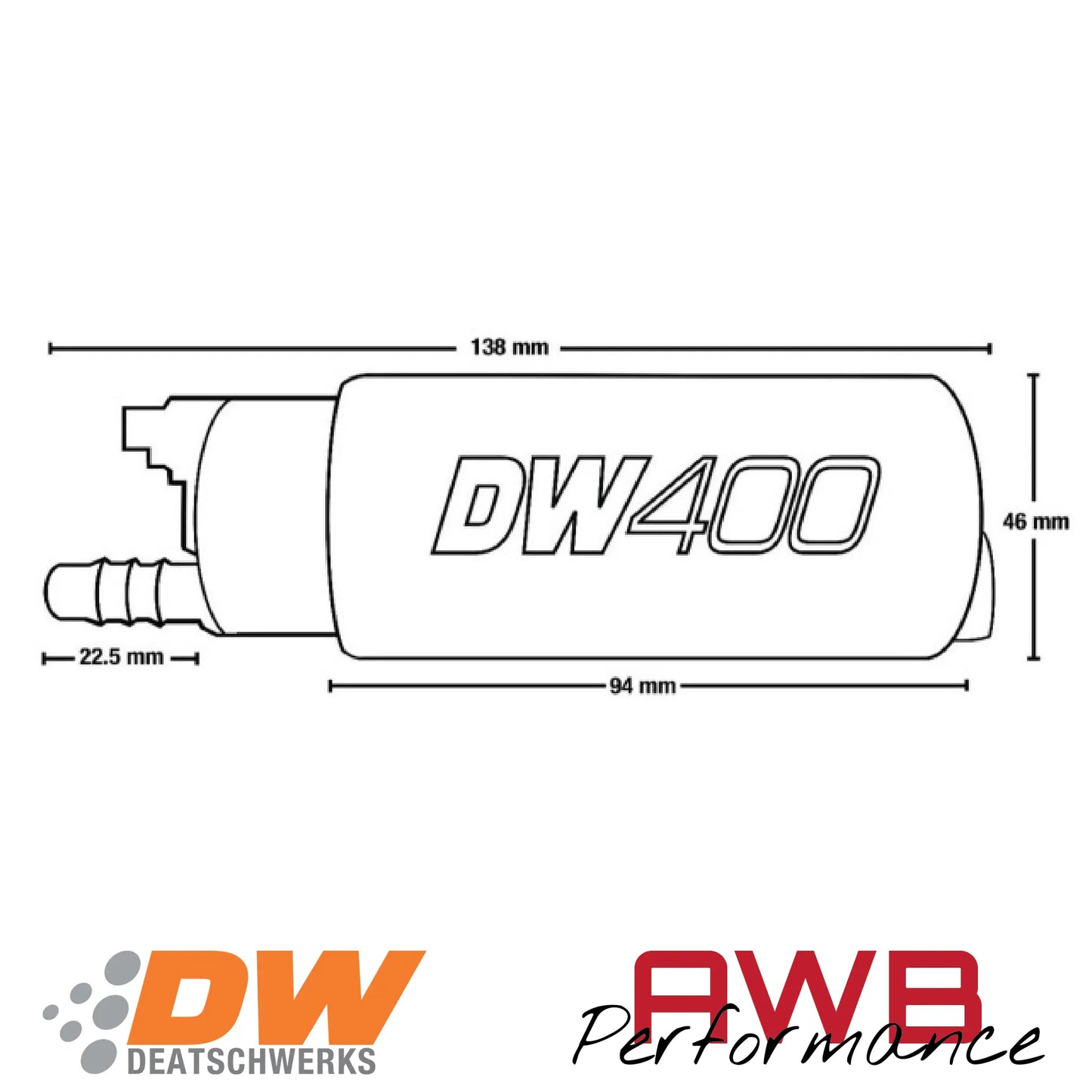 DeatschWerks DW400 415lph Universal Fuel Pump - 9-401-1001 DeatschWerks