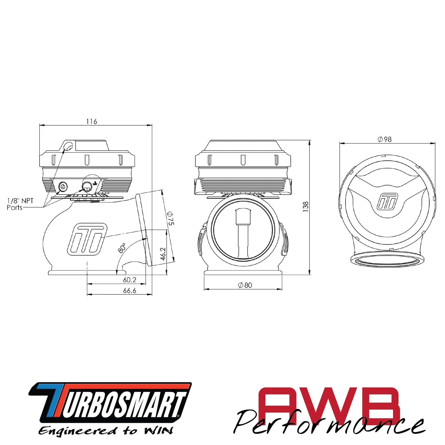 Turbosmart GenV PowerGate60CG ‘Compressed Gas’ External Wastegate Turbosmart