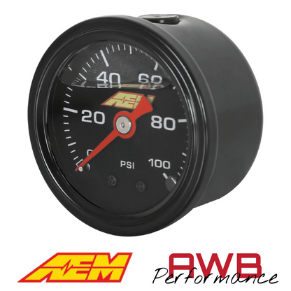 AEM 0-100 PSI Liquid-Filled Pressure Gauge (1/8th NPT) - 30-2135-100