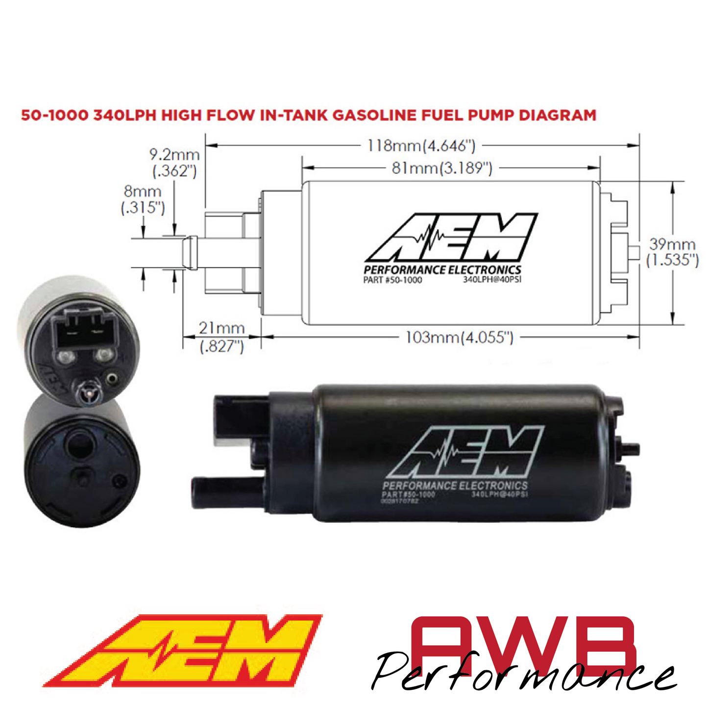AEM 340LPH High Flow In-Tank Fuel Pump - 50-1000