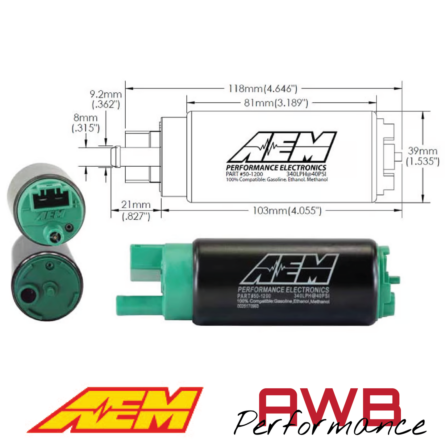 AEM 340LPH E85-Compatible High Flow In-Tank Fuel Pump - 50-1200