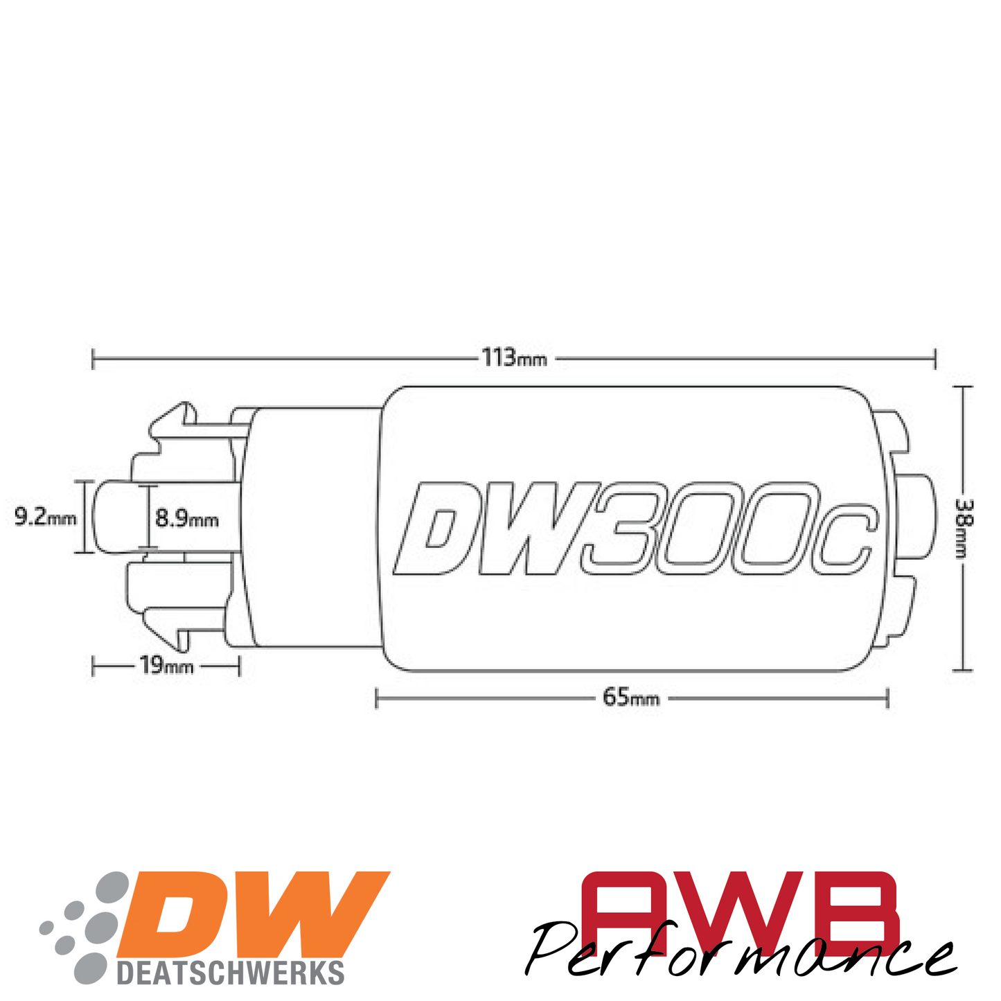 DeatschWerks DW300C 340lph Universal Fuel Pump With Mounting Clips - 9-309-1000