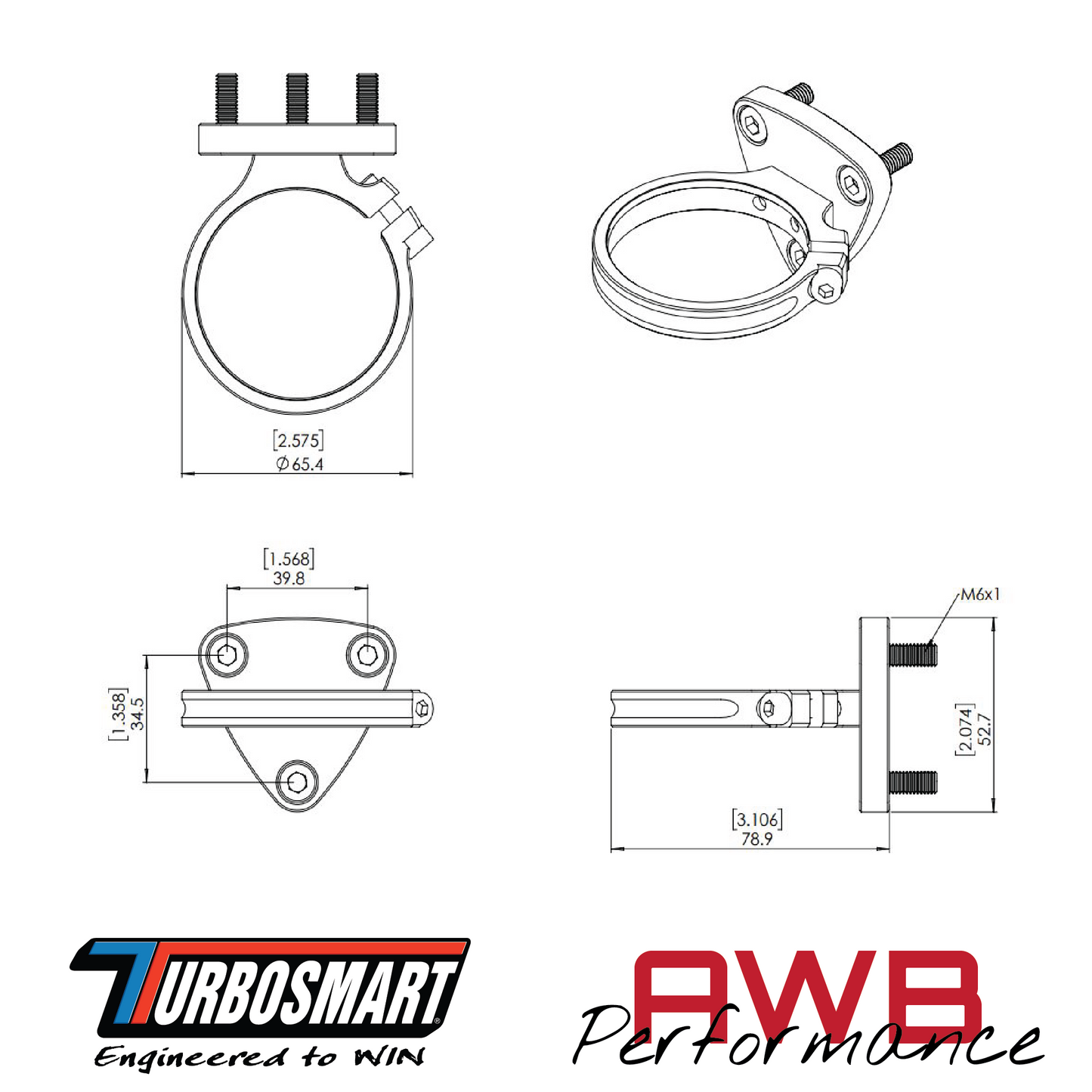 Turbosmart Fuel Pressure Regulator Billet Mounting Clamp Diagram.