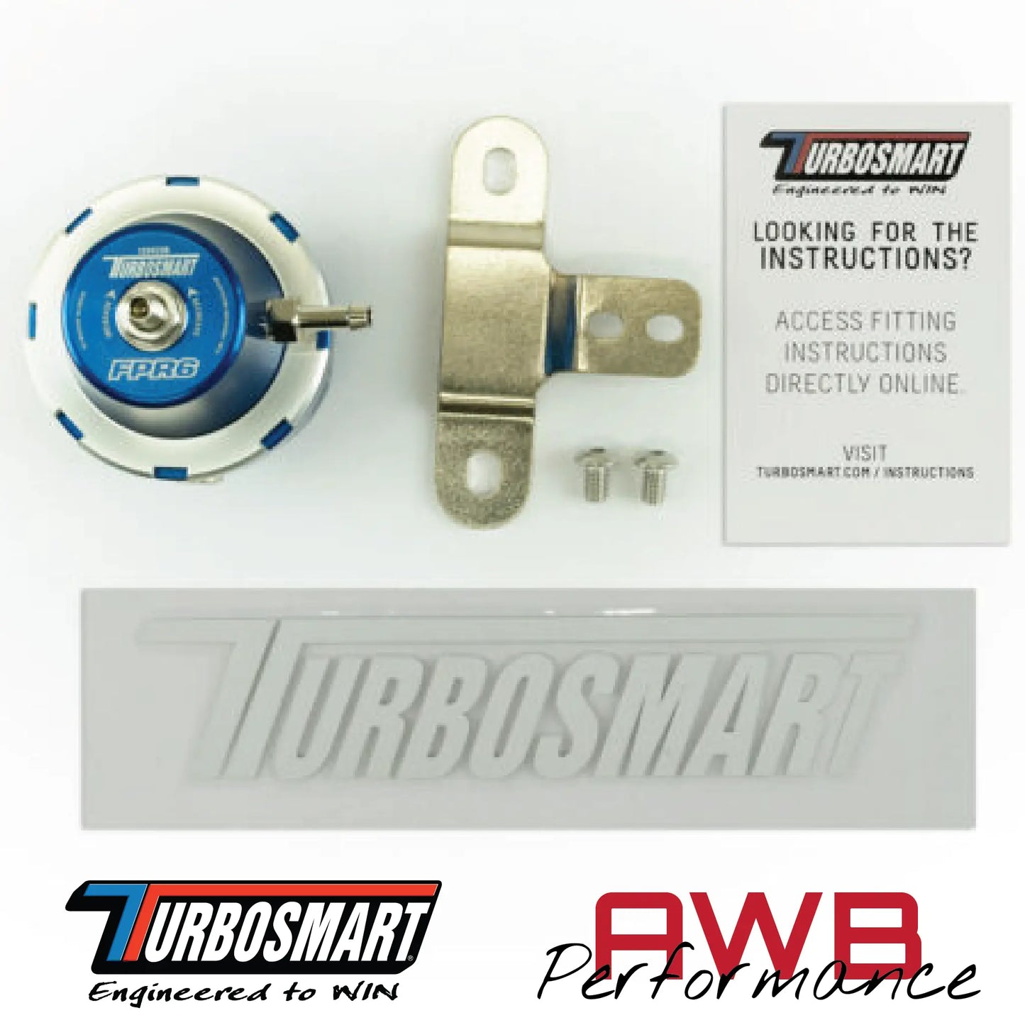 Turbosmart FPR6 Fuel Pressure Regulator in Blue. Box Contents.
