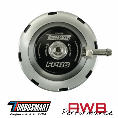 Turbosmart FPR6 Fuel Pressure Regulator in Black. Top View.