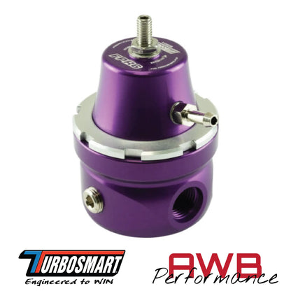Turbosmart FPR6 Fuel Pressure Regulator in Purple. Front View.