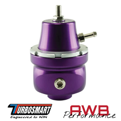 Turbosmart FPR6 Fuel Pressure Regulator in Purple. Side View.