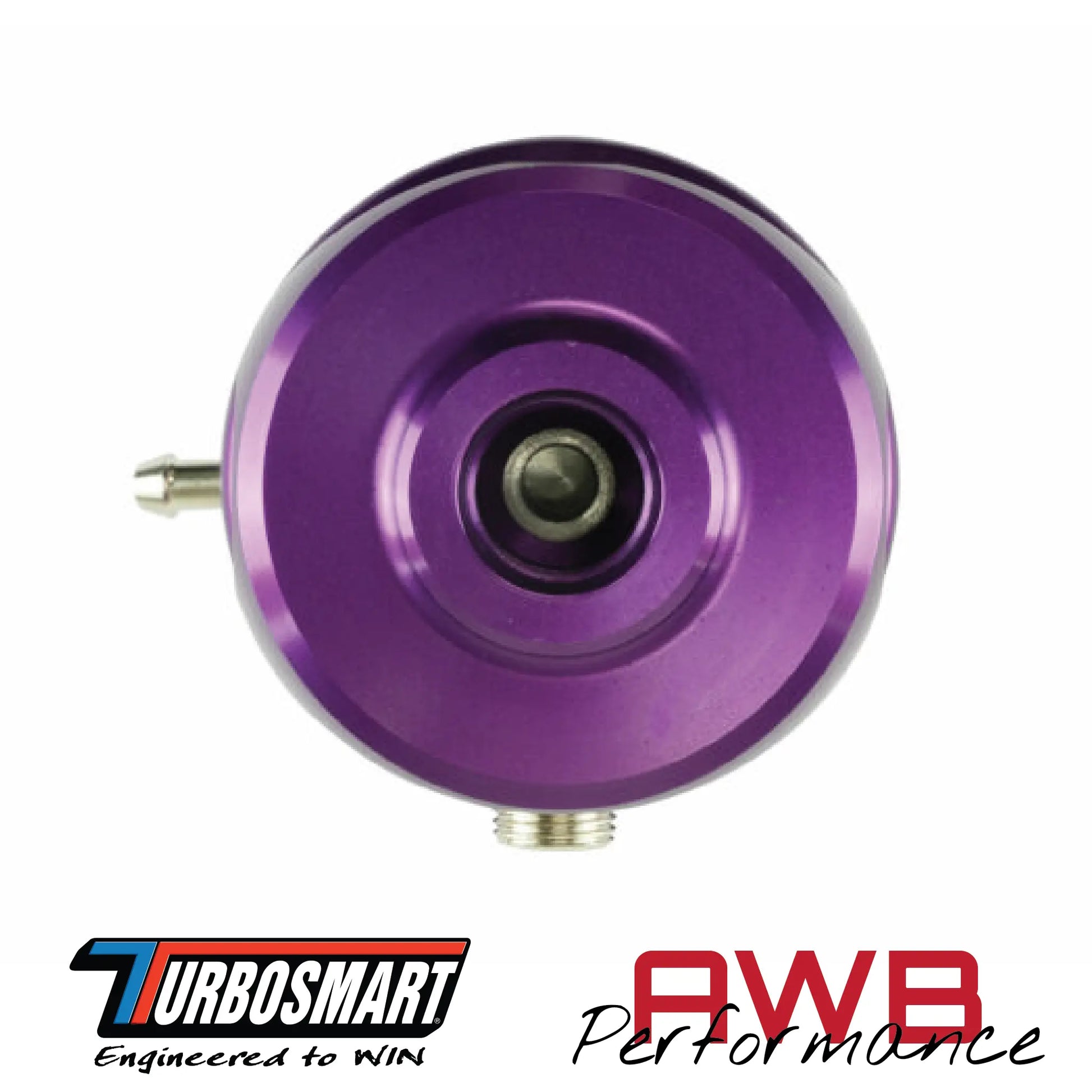 Turbosmart FPR6 Fuel Pressure Regulator in Purple. Bottom View.