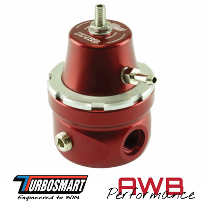 Turbosmart FPR6 Fuel Pressure Regulator in Red. Front View.