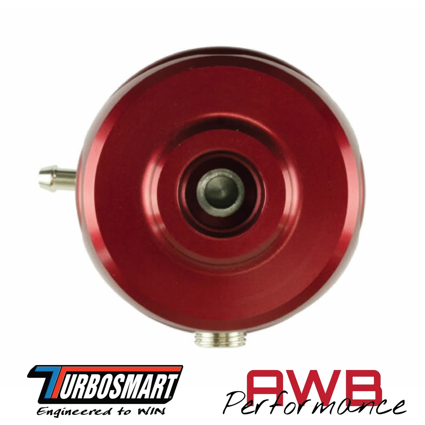 Turbosmart FPR6 Fuel Pressure Regulator in Red. Bottom View.